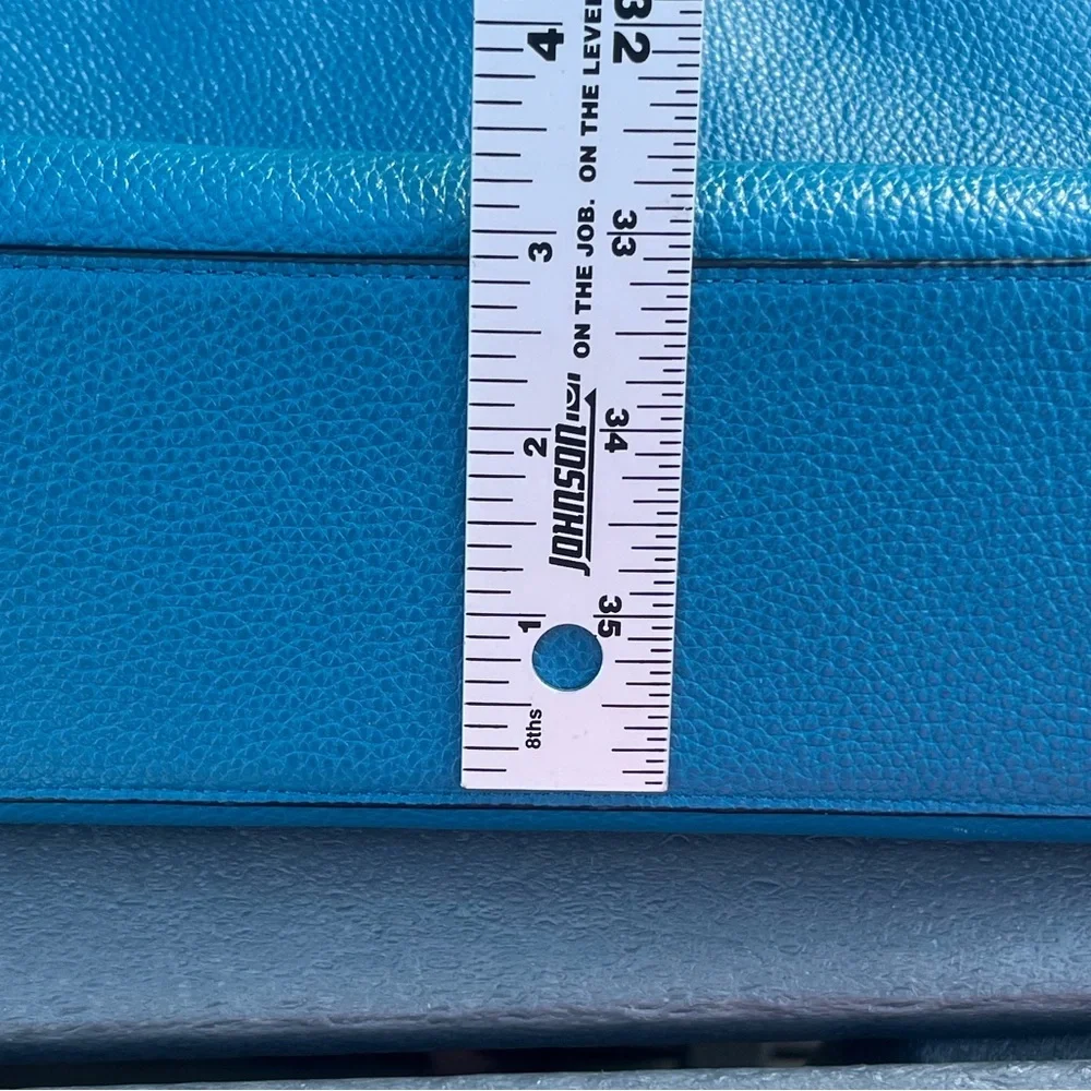 Coach; Vibrant Teal/Blue Leather Tote; Minor Wear; Duel Handles;14x3x8in - Picture 4 of 10